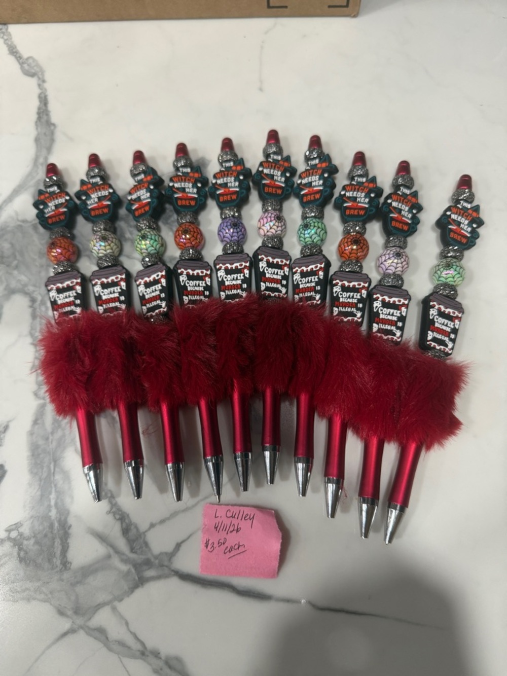 Red Fuzzy Top Halloween Novelty Pens - Set of 10. Each pen $3.50 or Lot $34.